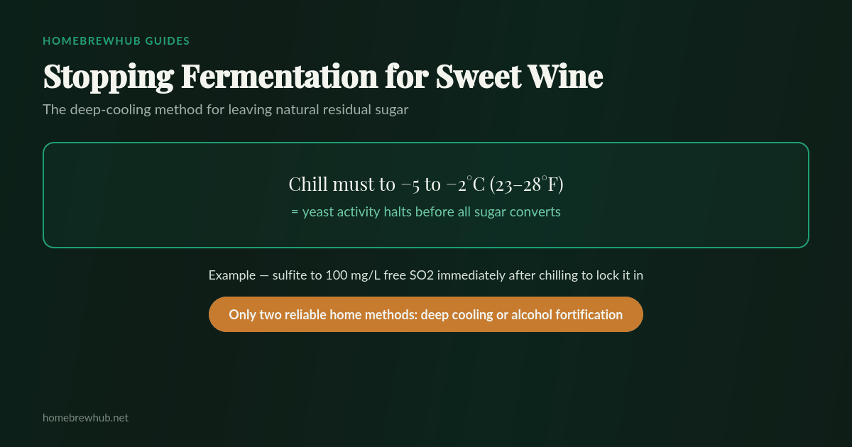 Deep cooling method for stopping wine fermentation: chill must to -5 to -2 degrees Celsius